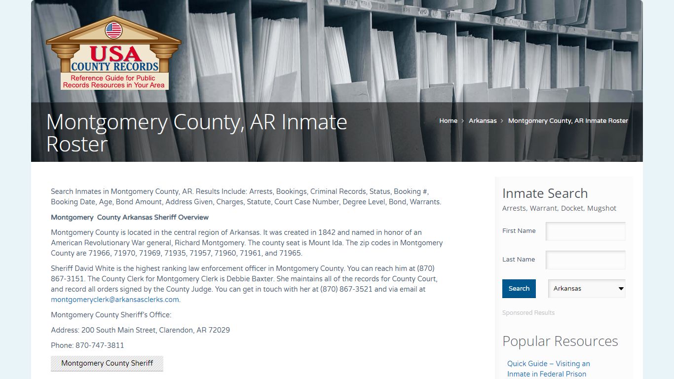 Montgomery County, AR Inmate Roster | Name Search